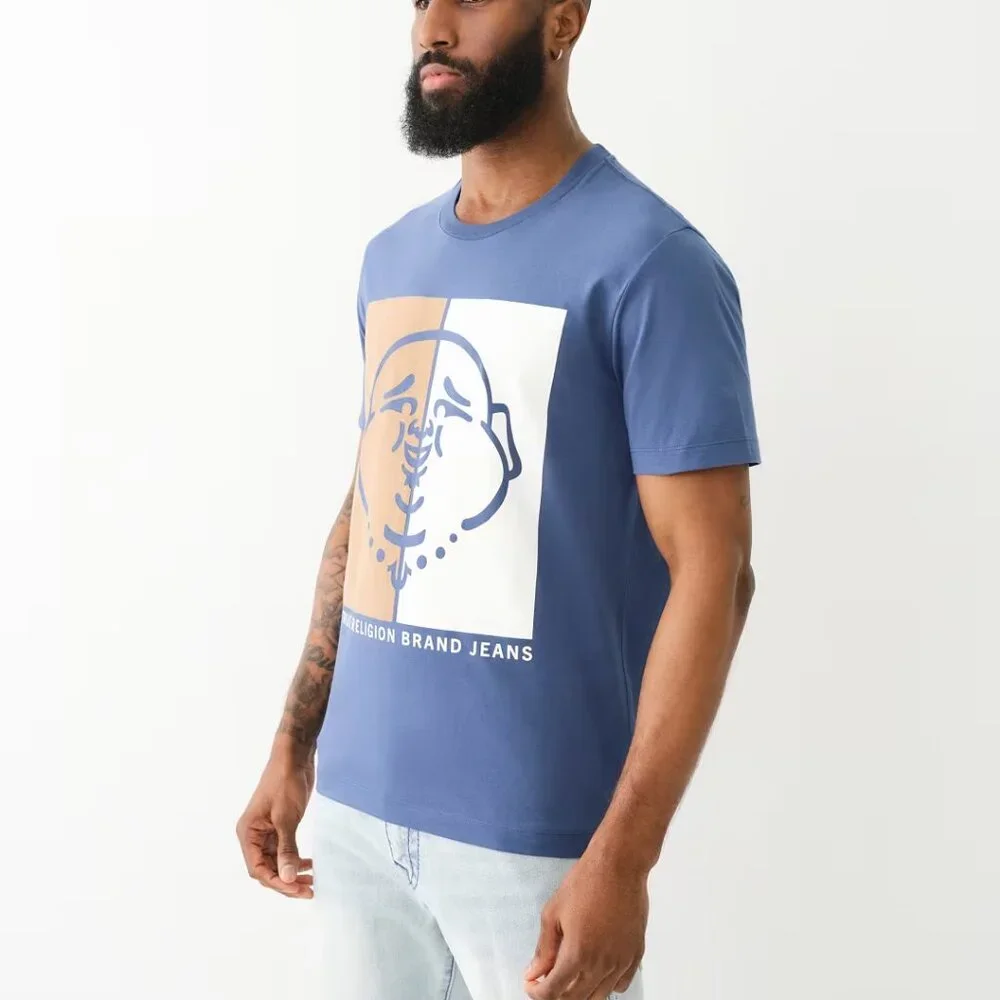 TRUE RELIGION FLOCKED SPLIT BUDDHA FACE TEE T-SHIRT - Picture 2 of 2